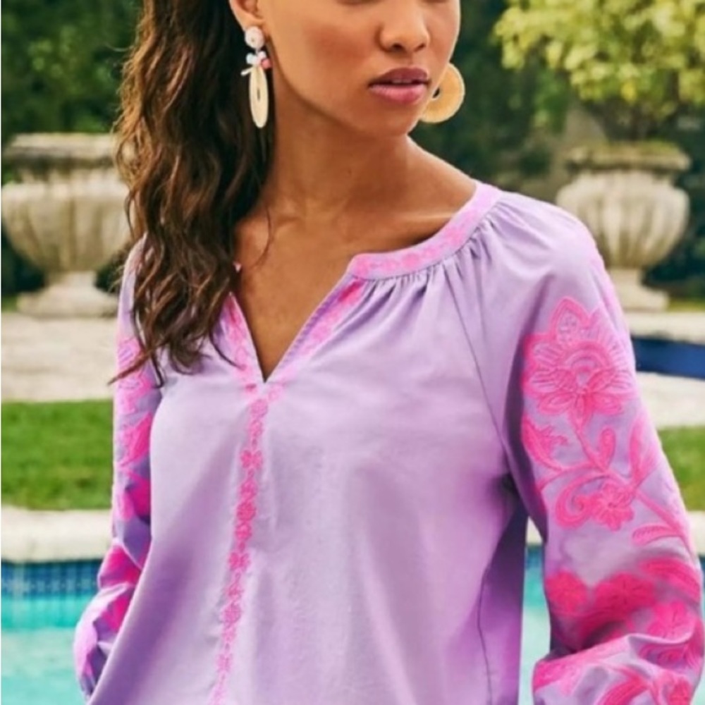 🆕NWT L Lilly Pulitzer REVINA TUNIC TOP Lilac Purple